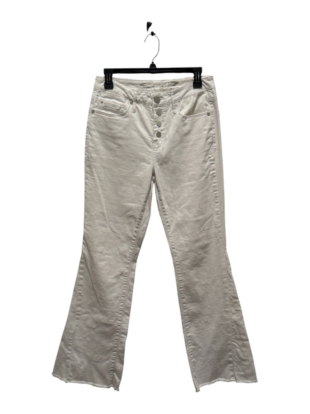 Seven7 White Flare Jeans Size 4 Button Fly Raw Hem Boho Y2K Orig $228